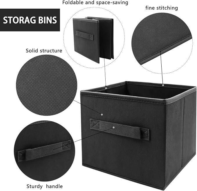 EBIGIC storage bins collapsible storage bins，cube storage organizer （Pack of 3） 10.5 * 10.5 * 11inch，For home and office Collapsible Closet Shelf Organizers, Drawer Organizers(Black) - Image 3