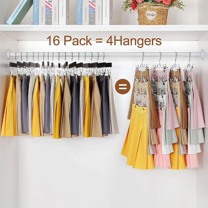 TOPIA HANGER 4 Tier Metal Skirt Hangers for Women, Pants Hanger Space Saving with Adjustable Clips, Gain 70% More Space, Non Slip Grip for Slacks, Trousers, Shorts, Jeans, Towels, Black, 4-Pack, CT61B - Image 3