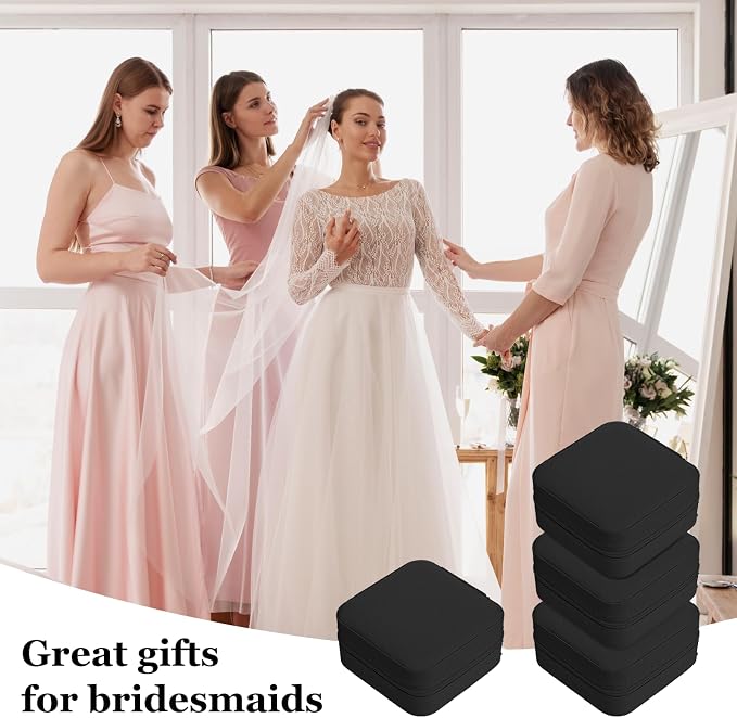 12pcs Mini Travel Jewelry Case,Black Bridesmaids Proposal Small Jewelry Box Mini Jewelry Organizer,Small PU Leather Portable Storage Box for Rings,Earrings,Necklaces,Pendants,Bracelets - Image 5