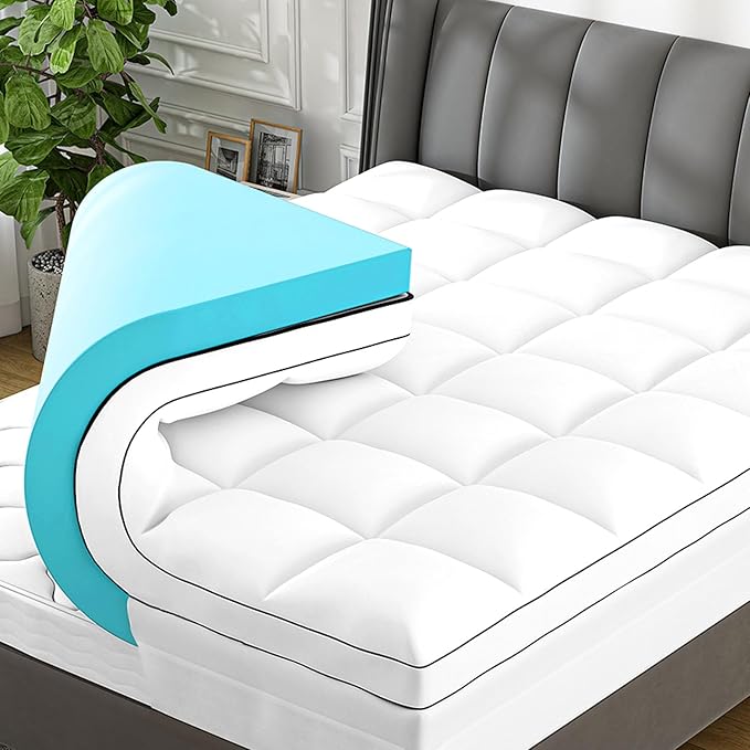 4 Inch King Mattress Topper Dual Layer,2 Inch Gel Memory Foam Plus 2 Inch Cooling Pillow Top Mattress Pad Cover for Back Pain, with 8-21 Inch Deep Pocket