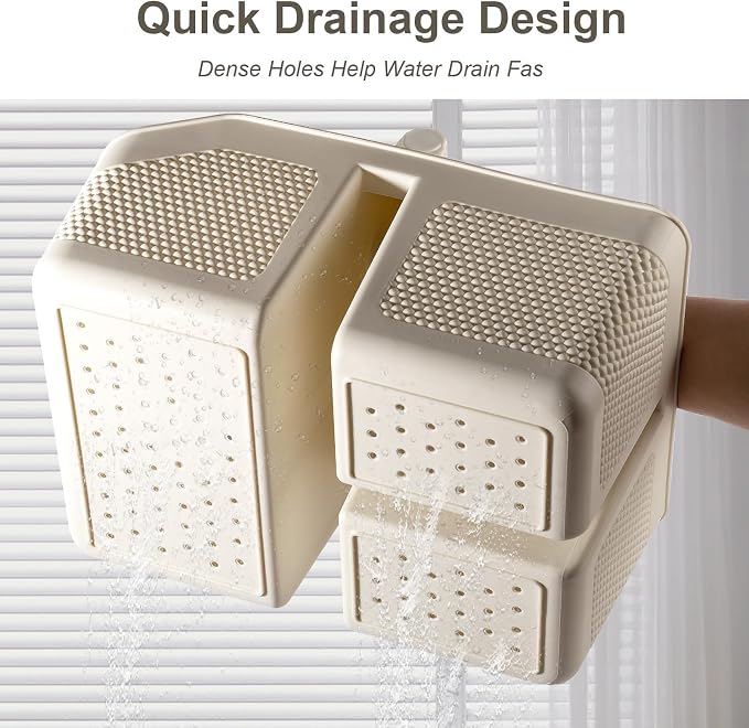 rejomiik Shower Caddy Portable with Bamboo Handle, Plastic Basket Cleaning Caddy Organizer Storage Tote for Bathroom, College, Dorm Room Essentials, Cream - Image 4