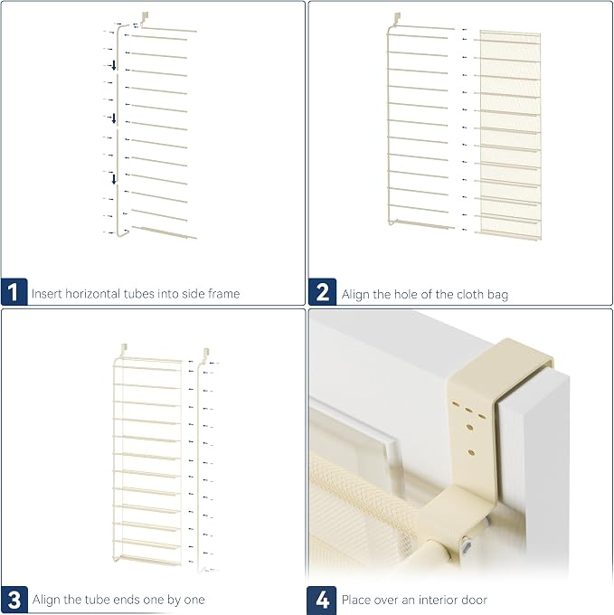 Whitmor 36 Pair Over The Door Shoe Organizer, 12 Tier Hanging Shoe Organizer, Heavy Duty Metal & Mesh Shoe Holder, Hanging Shoe Rack for Closet Organizer & Storage, 69"L x 21.7"W x 7.5"H, Beige - Image 6