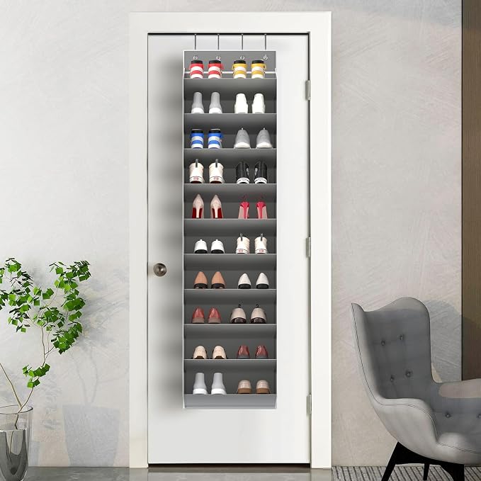 REGELETO 10 Tiers Large Size Over Door Shoe Organizer Storage, Hanging Shoe Rack for Door with Deep Pockets, Fit 20-30 Pairs Shoe Organizer Holder for Sneakers and Boots (Grey) - Image 7