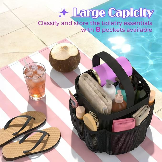 Mesh Shower Caddy Portable with 8 Upgraded Deeper Pockets,Hanging Caddy Dorm Basket, Quick Dry Shower Bag - Image 6