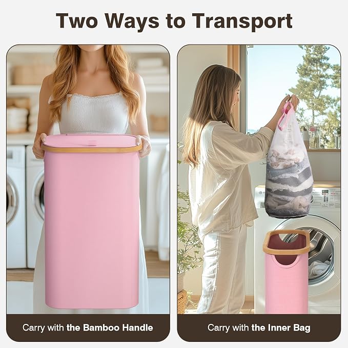 Bathola 75L Slim Laundry Hamper with Lid, Dirty Clothes Hampers for Laundry, Collapsible Laundry Baskets for Small Spaces, Bedroom, Bathroom, Laundry Room, Pink - Image 3