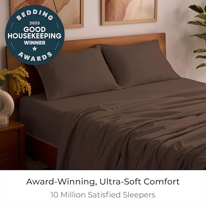 Mellanni Full Sheets Set - 4 PC Iconic Collection Bedding - Hotel Luxury, Extra Soft, Cooling Bed Sheets - Wrinkle, Fade, Stain Resistant (Full, Brown)