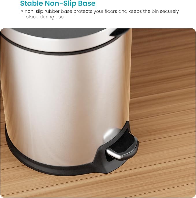 Home Zone Living 1.3 Gallon Bathroom Trash Can with Soft-Close Lid and Compact Stainless Steel Design - Image 4