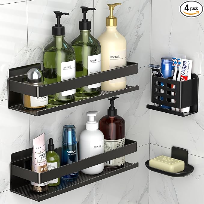 Shower Caddy,Shower Shelf 4 Pack - Bathroom Shower Shelf Rust-Proof Aluminum Adhesive Installation No Drilling Required, Suitable for Bathroom Storage and Home Decoration by Unknown