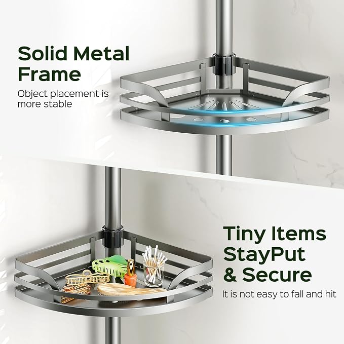 HAMITOR Shower Caddy Tension Pole：4-Tier Rustproof Bathroom Corner Shelf for Renters - 47-121inches Adjustable Bathtub Organizer with Soap Holder-large capacity rack for Shampoo Storage Home Accessory - Image 2