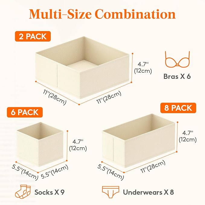 Lifewit 16 Pack Drawer Organizer, Dresser Underwear Drawer Organizer Bins, Foldable Fabric Closet Organizers, Storage Drawer Dividers, Dorm Room Essentials for Clothing, Socks, Towels, Ties Khaki - Image 2