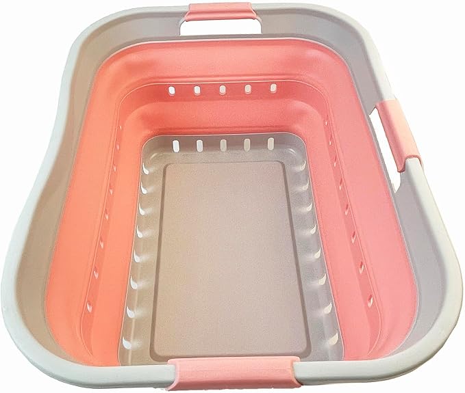 SAMMART 42L (11 gallon) Collapsible Plastic Laundry Basket - Foldable Pop Up Storage Container/Organizer - Space Saving Hamper/Basket (1, Grey/Quartz Pink) by SAMMART