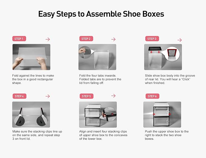 Kuject X-Large Shoe Storage Boxes Organizers Clear Plastic Stackable 12 Pack, Shoe Rack & Holder Substitute, Sneaker Containers, Toy Storage Organizer Bins for Entryway, Closet, Under Bed, Pink - Image 7