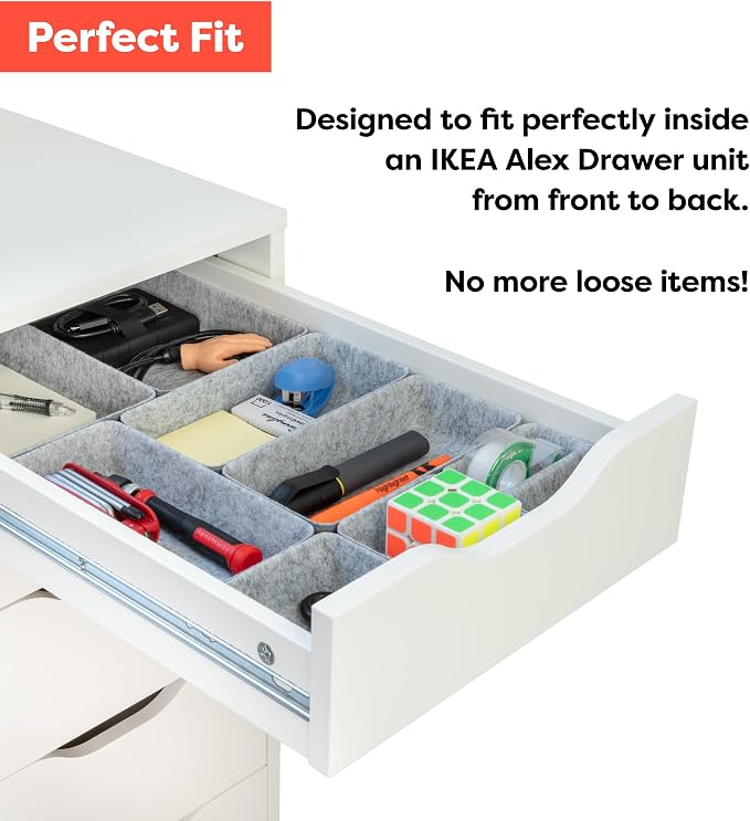 Rajas Goods Drawer Organizer Compatible with Ikea Alex Drawer Unit, 10-Piece Modular Felt Tray Organizer Set, Perfect Fit (Light) - Image 2
