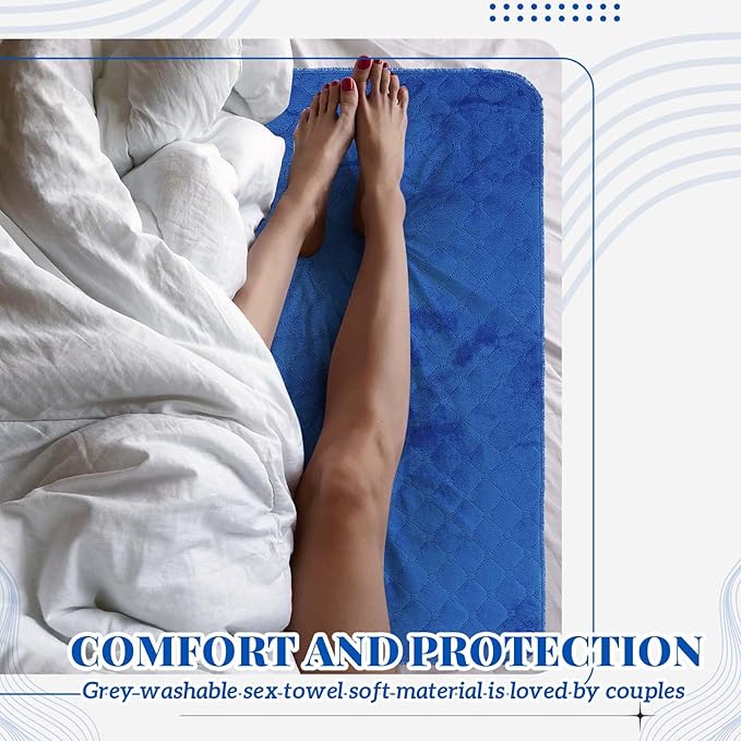 Couples Waterproof Mat Lover Reusable Stainproof Blanket Quiet Easy Use Towel Protector for Adult Multi Functional Bed Sheets Couple Messy Play Pleasure Comfort(Blue,54 x 34 Inch)