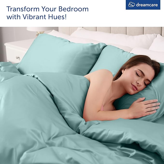 DREAMCARE Queen Sheet Set - 6 pcs Breathable Cooling Bed Sheets - up to 15" Deep Pocket Queen Sheets Set with Side Pockets - Extra Soft 100% Brushed Hypoallergenic Hotel Luxury Bedding - Spa Blue