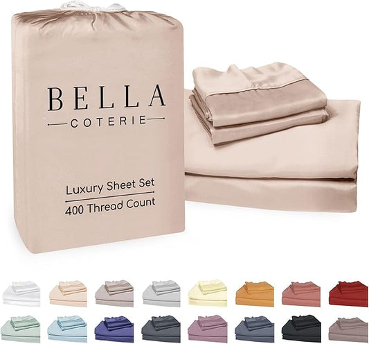 Bella Coterie Luxury Bamboo Viscose Cal King Size Sheet Set | 100% Organically Grown | Ultra Soft | Cooling for Hot Sleepers | 18" Deep Pocket [Dusty Rose]