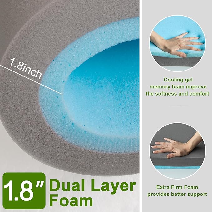 Pillow Top Mattress Topper Twin Size, 4.5” Cooling Dual Layer Mattress Topper (2.7" Extra Thick Soft Plush Mattress Pad & 0.6" Gel Memory Foam &1.2" Firm Foam for Back Pain)