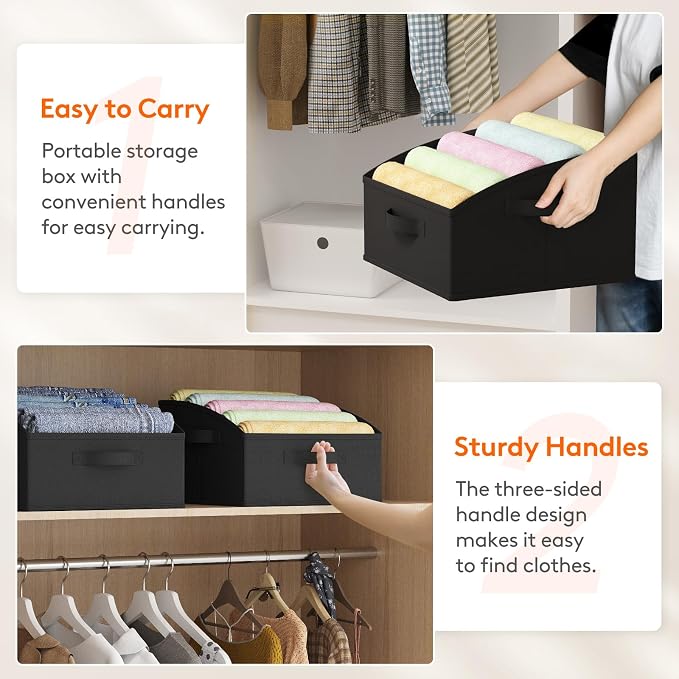 Lifewit Trapezoid Closet Storage Bins for Shelf, 6 Packs Non-woven Closet Organizer Baskets with Handles, Foldable Clothes Containers Boxes for Clothing, Book, Purse, 16L, Medium, Black - Image 4