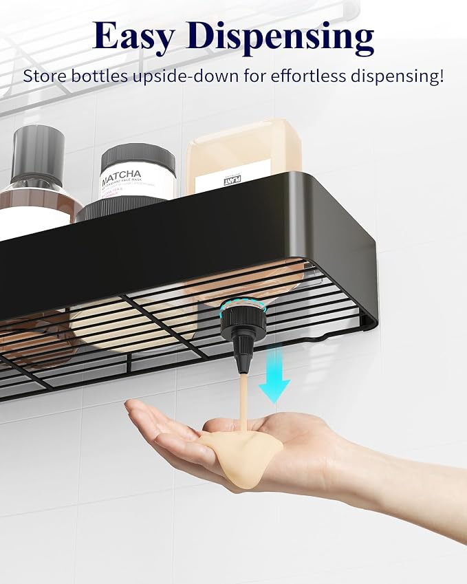 Kitsure Shower Caddy - 2 Pack Adhesive Shower Organizer, Rustproof Metal Shelves, No-Drill Bathroom Organizers and Storage, Black, XX-Large - Image 6