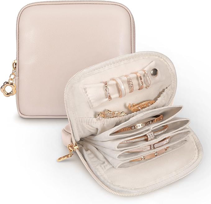 SITHON Small Travel Jewelry Case with Ring Holder, Mini Velvet Jewelry Pouch Bags, Compact Storage Organizer for Bracelet Necklaces Earrings Travel Essentials, Mother’s Day Gifts (Apricot Pink) by SITHON