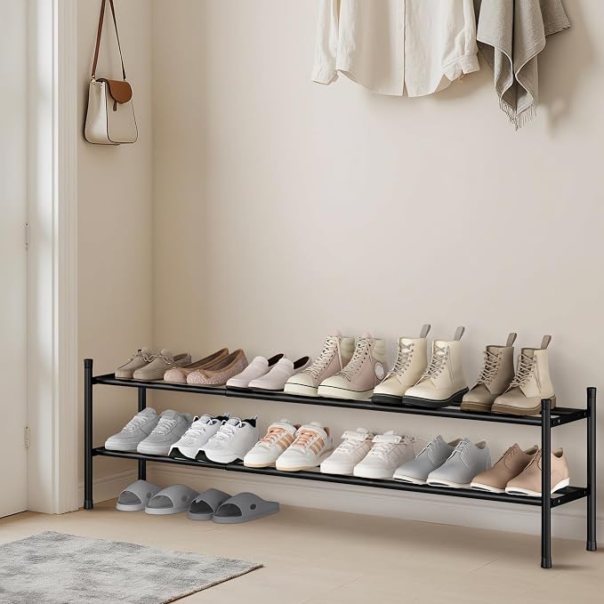 STORAGE MANIAC Long Expandable Shoe Rack, 12 Pairs Metal Wide Stackable Shoe Rack, Adjustable Shoes Shelf, Freestanding Shoes Organizer for Closet, Entryway, Hallway, Garage, Front Door, 2 Tiers - Image 7