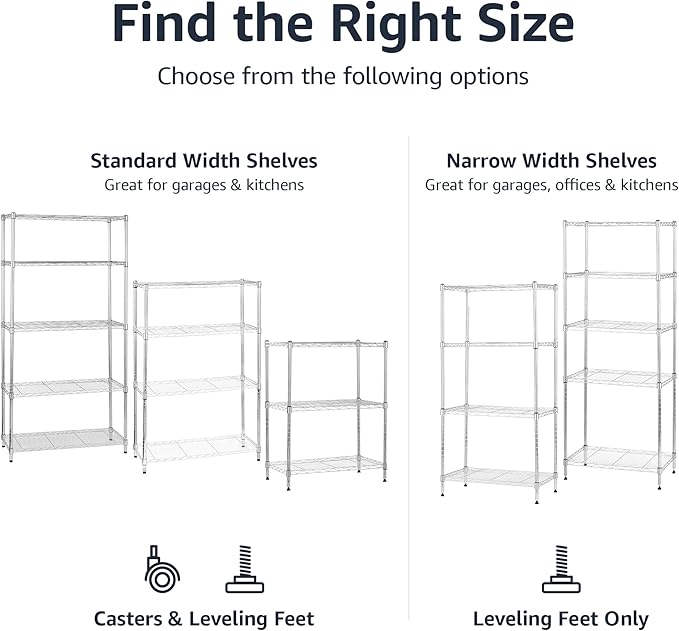 Amazon Basics 4-Shelf Adjustable Storage Shelving Unit for Garage, Steel Wire Rack, 200 Pound Loading Capacity per Shelf, 13.4"D x 23.2"W x 48"H, Chrome - Image 6