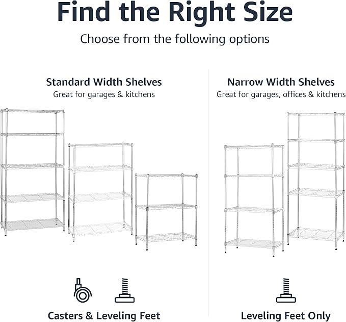 Amazon Basics 3-Shelf Heavy Duty Adjustable Wire Shelving Storage Rack on 2" PP Plastic Wheel Casters, Steel Utility Shelving Unit for Garage and Laundry Room, 23.2" x 13.4" x 32.75", Chrome - Image 5