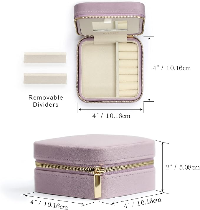 BLUTETE Travel Jewelry Box Organizer Velvet Travel Case With Mirror Rings Earrings Necklaces Storage Organizer Box (Lavender) - Image 2