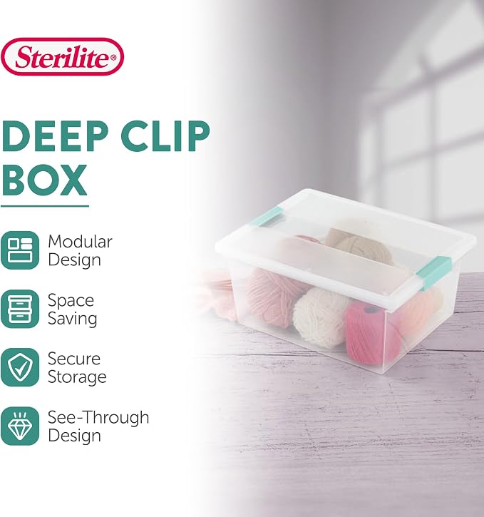 Sterilite 4-Pack Clip Box, Stackable Clear Plastic Bins with Latching Lids, Deep - Writing, Arts or Crafts Supplies Storage Containers for Home, Office, Classroom and Workshop Organization - Image 2