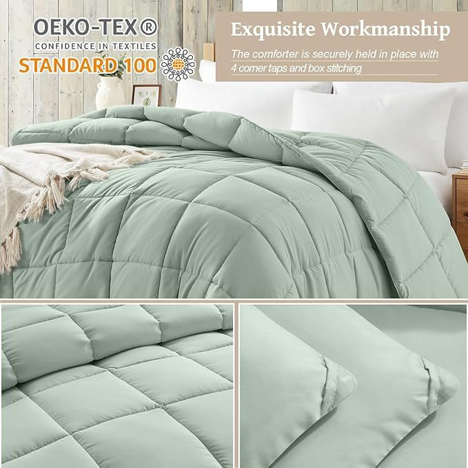 Homelike Moment Twin Comforter Duvet Insert - Green Down Alternative Bed Comforter Twin Size, Lightweight Bedding Comforters Quilted Soft All Season Solid Green
