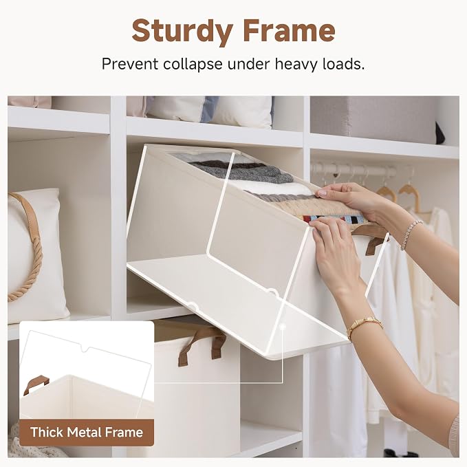 StorageWorks Fabric Storage Bins, Extra Large Storage Baskets for Shelves, Closet Organizers and Storage Bins with Metal Frame, Handles, Jumbo, Natural Color, 2-Pack - Image 4