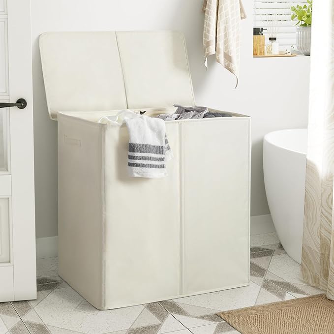 WOWLIVE 180L Double Laundry Hamper with Lid and Removable Laundry Bags, Large Dirty Clothes Hamper 2 section Collapsible Laundry Basket Dorm Room Storage for Bedroom, Bathroom, College,Beige - Image 3