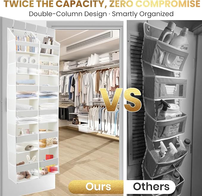 HOMELUX THEORY UPGRADED 6 Tiers Over The Door Organizer Hanging - 100D EXTRA THICK & 50lbs HUGE CAPACITY, 12 Side Mesh Pockets Over The Door Shoe Organizer, Hanging Closet Organizer (Baby Pink, XL) - Image 4