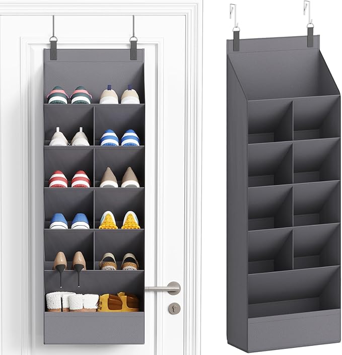 Lifewit 6 Tier Over the Door Shoe Organizer with 11 Large Deep Pockets, Fabric Hanging Shoes Shelf for Closet, Dorm Storage, Fit Up to 12 Pair Shoe Rack Holder for Sneakers, Boots, Gray by Lifewit