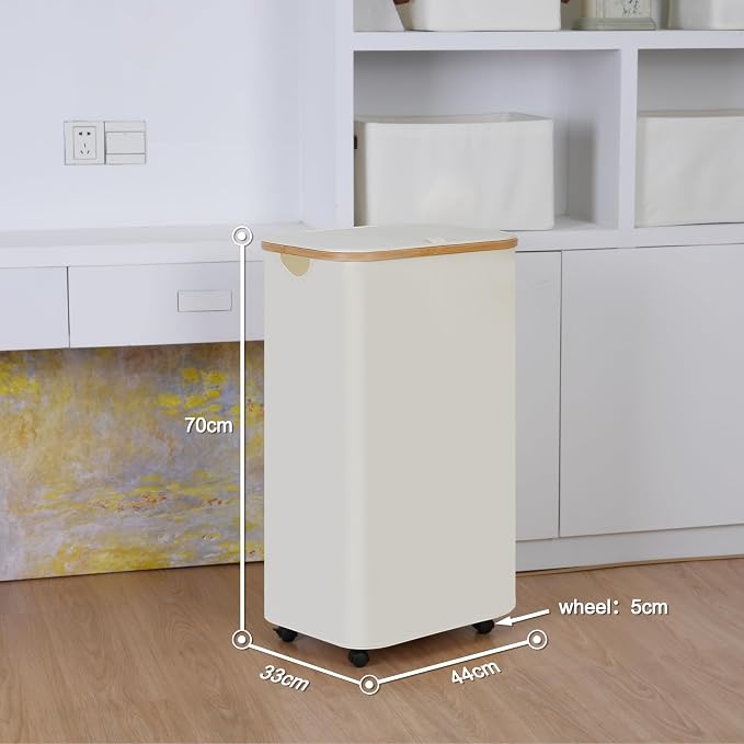 Laundry Basket with Wheels,100L Hampers for Laundry,Large Laundry Hamper with Lid and Bamboo Handles,Collapsible & Waterproof Tall Cloth Hamper for Dormitory Family，Beige - Image 3