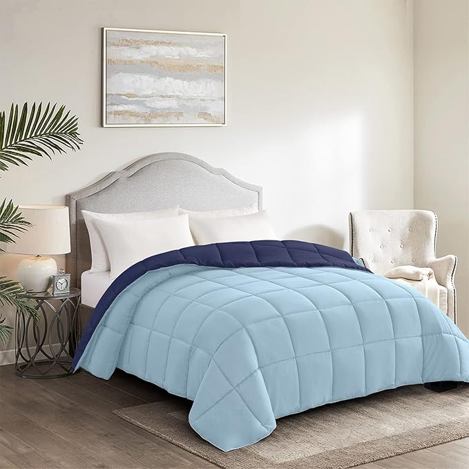 Homelike Moment Comforter King Size - Blue Duvet Insert Down Alternative Bed King Comforter, Lightweight Bedding Comforters Quilted Soft All Season Reversible Navy/Light Blue