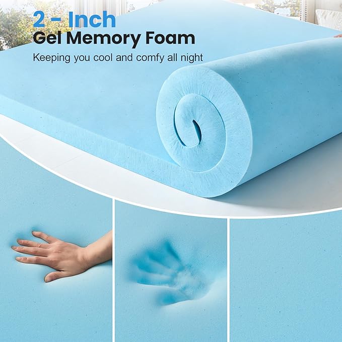 Queen Size Dual Layer 4 Inch Memory Foam Mattress Topper, 2 Inch Gel Memory Foam and 2 Inch Pillow Top Mattress Pad Cover, Thick Soft Bed Topper Medium Support for Back Pain, White