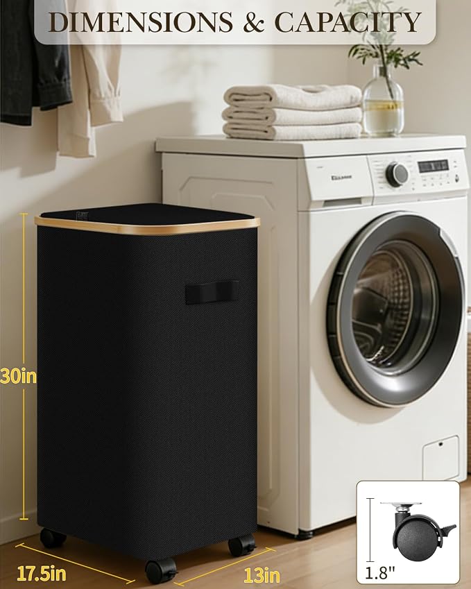 Laundry Hamper with Wheels, 110L Large Clothes Hamper with Removable Inner Bag, Collapsible Dirty Clothes Basket for Dorm, Rolling Dirty Clothes Basket for, Bedroom, Bathroom, Laundry Room - Image 2