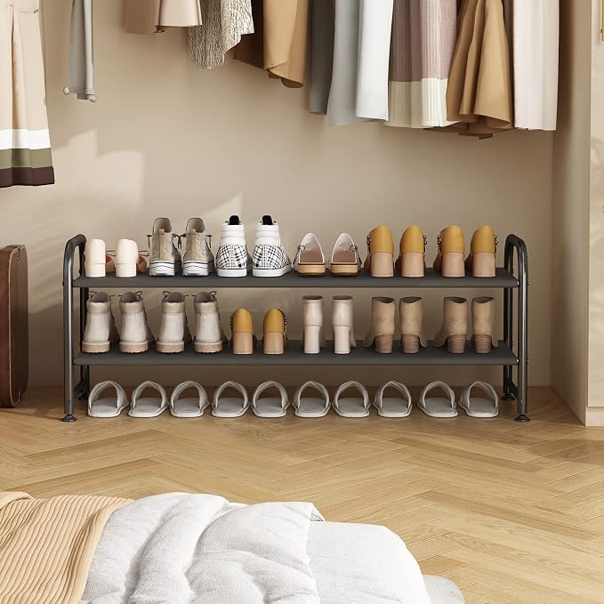 INGIORDAR Shoe Rack 2 Tier Long Storage Organizer Wide Metal Shoe Shelf for Closet Entryway Black - Image 2