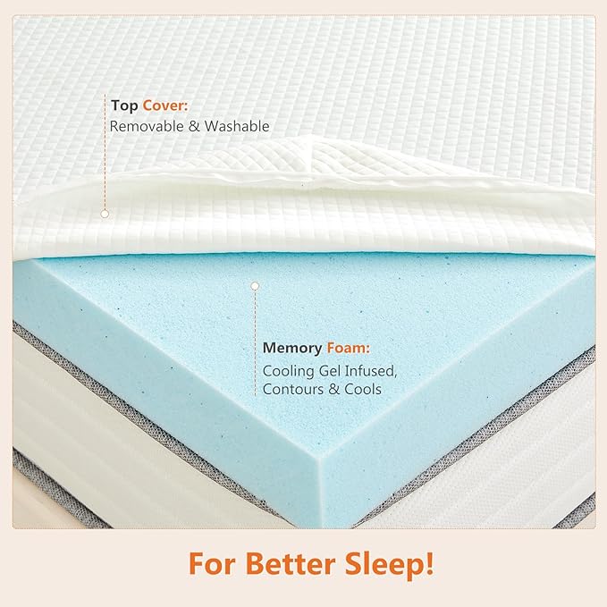 DUMOS 3 Inch Gel Memory Foam Mattress Topper Twin Size, Cooling Breathable Comfy Mattress Pad for Pain Relief, CertiPUR-US Certified (with Removable & Washable Cover)