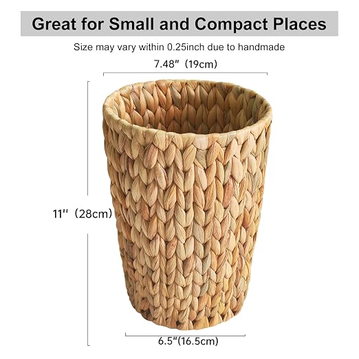 Coeusy Wicker Trash Can,Small Bathroom Trash Can,Water Hyacinth Wicker Waste Basket for Bathroom,Boho Waste Basket for Bedroom,Home Office,Compact Spaces(2 Gallon Round) - Image 4