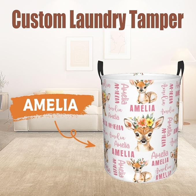 Custom Name Laundry Hamper, Personalized Laundry Basket with Name for Baby Boys Girls, Customized Collapsible Dirty Clothes Hamper Storage with Handles for Bedroom Bathroom Dorm Room Decor - Image 2