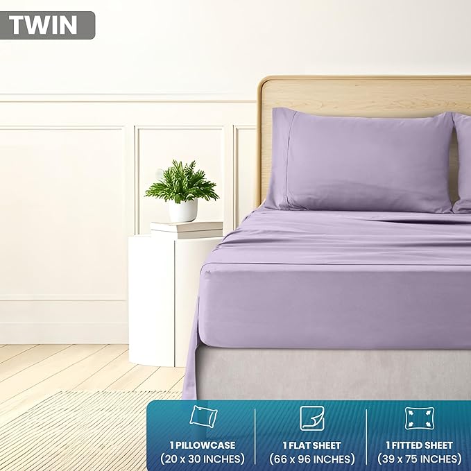 Utopia Bedding Twin Size 3 Piece Sheet Set - Brushed Microfiber - Soft Bed Sheets for Twin Size Bed Set - Includes 1 Fitted, 1 Flat, & 1 Pillow Case - Deep Pocket (Lavender)