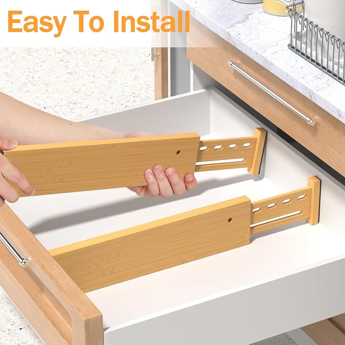 Bamboo Drawer Dividers 4" High, 16.5-22" Adjustable Drawer Organizers for Clothes,Expandable Dresser Separators in Bedroom/Kitchen/Bathroom/Office Organization and Storage,6 Pack - Image 7