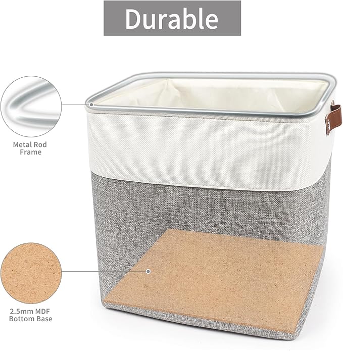 Bagnizer 13x13 Cube Storage Bins, Collapsible Fabric Storage Box, 4 Pack Closet Baskets with Handles for Organizing, Shelf, Toys, Clothes, Home, Office, Nursery (Grey&White) - Image 4