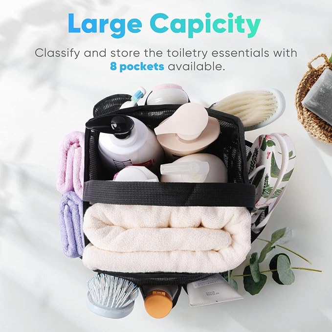 EUDELE Mesh Shower Caddy Portable for College Dorm Room Essentials, Shower Caddy Dorm with 8-Pocket Large Capacity for Beach, Swimming, Gym, Travel essentials - Image 2