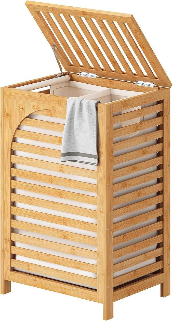 FILWH Laundry Hamper with Lid (16.9 * 13 * 26.5inches) Large Bamboo Laundry Bin Basket 85L Clothes Hamper with 1 Removable Bag Storage baskets for Bathroom(Natural) by FILWH