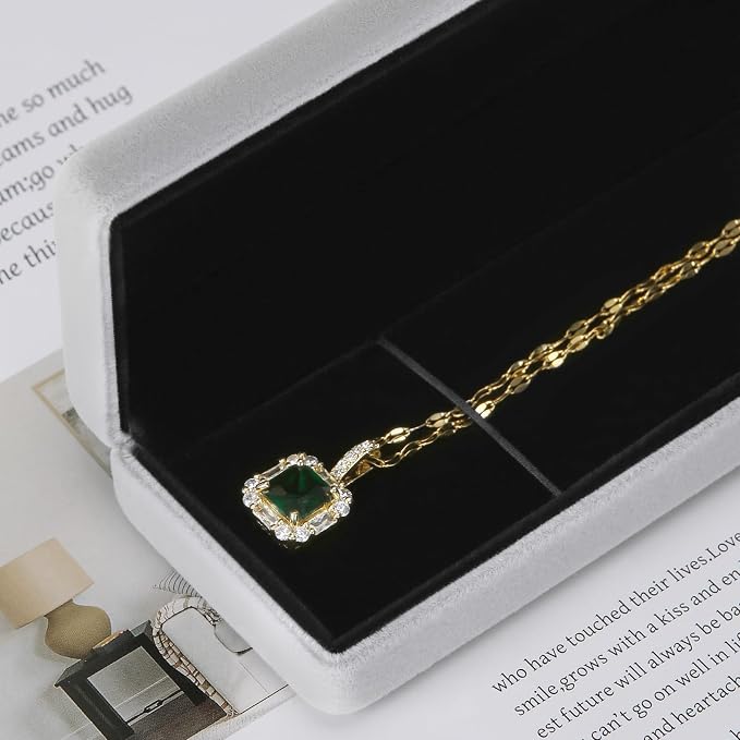 KUKUVR 2 Pieces Metal Velvet Necklace Bracelet Gift Box, Soft Lining Bracelet Pendant Long Chain Organizer Holder Display Case for Wedding Engagement Birthday Anniversary (Grey) - Image 4