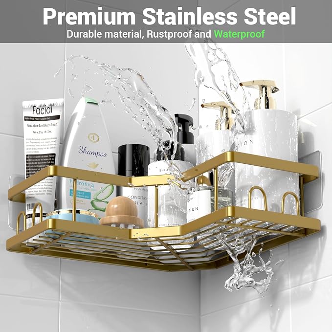Corner Shower Caddy Bathroom Organizer: Adhesive Shower Rack Bathtub Shelves - 3Pack No Drilling Shower Shelf - Stainless Steel Organizer - Image 5