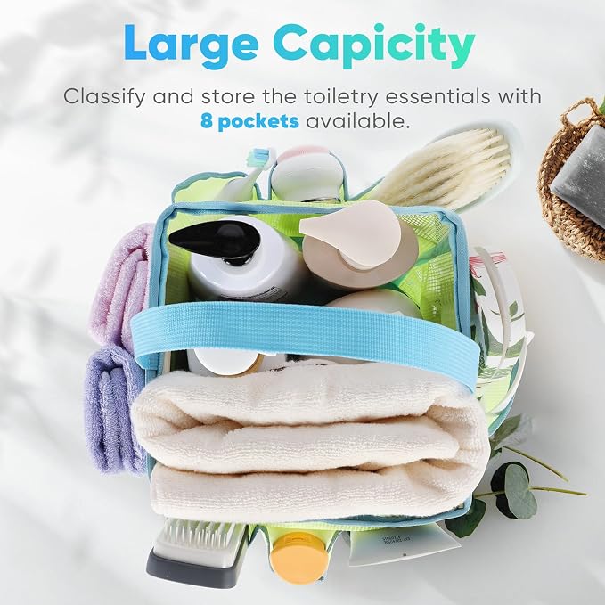 EUDELE Mesh Shower Caddy Portable, 8-Pocket Large Capacity, Quick Dry, Easy Clean, Ideal for Beach, Swimming, Gym, Travel - Image 2